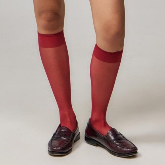 NWT Urban Outfitters Classic Sheer Red Knee High Socks - Picture 6 of 6